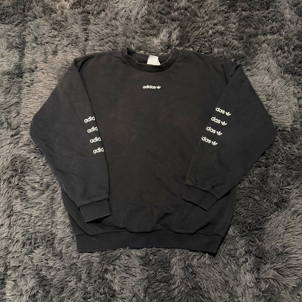 Adidas Originals Trefoil Logo Sleeve Graphic Crewneck Sweatshirt Black UK 16